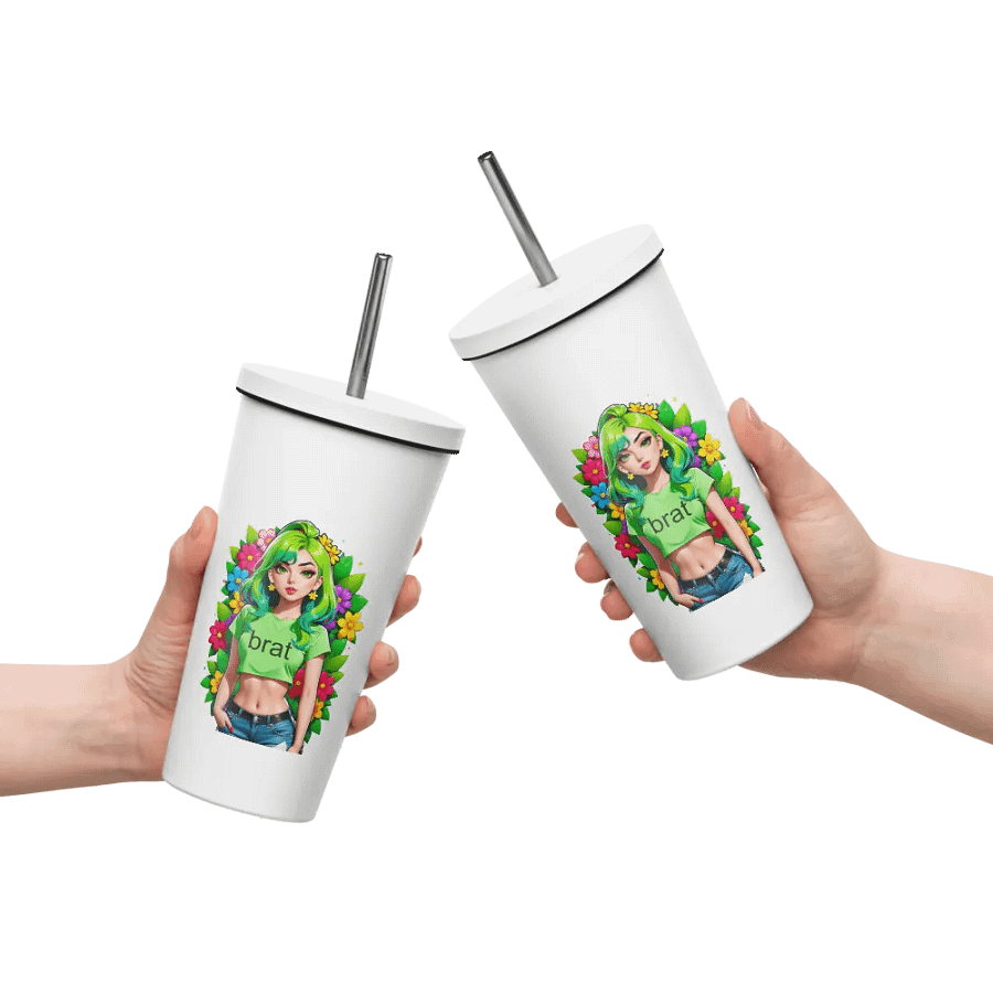 Brat 20 oz Tumbler Cup - White - Insulated Tumbler with a Straw v2 product image (10)