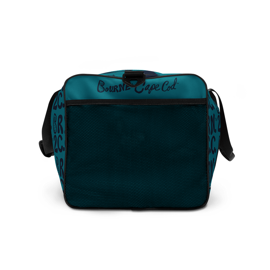 BOURNE to Cape Cod™ | Duffle Bag | BRN.2C.C.™ | Coastal Gym & Travel Gear | 22" All-Over Print Weekender | Navy Blue Logos on Calm Medium Blue product image (7)