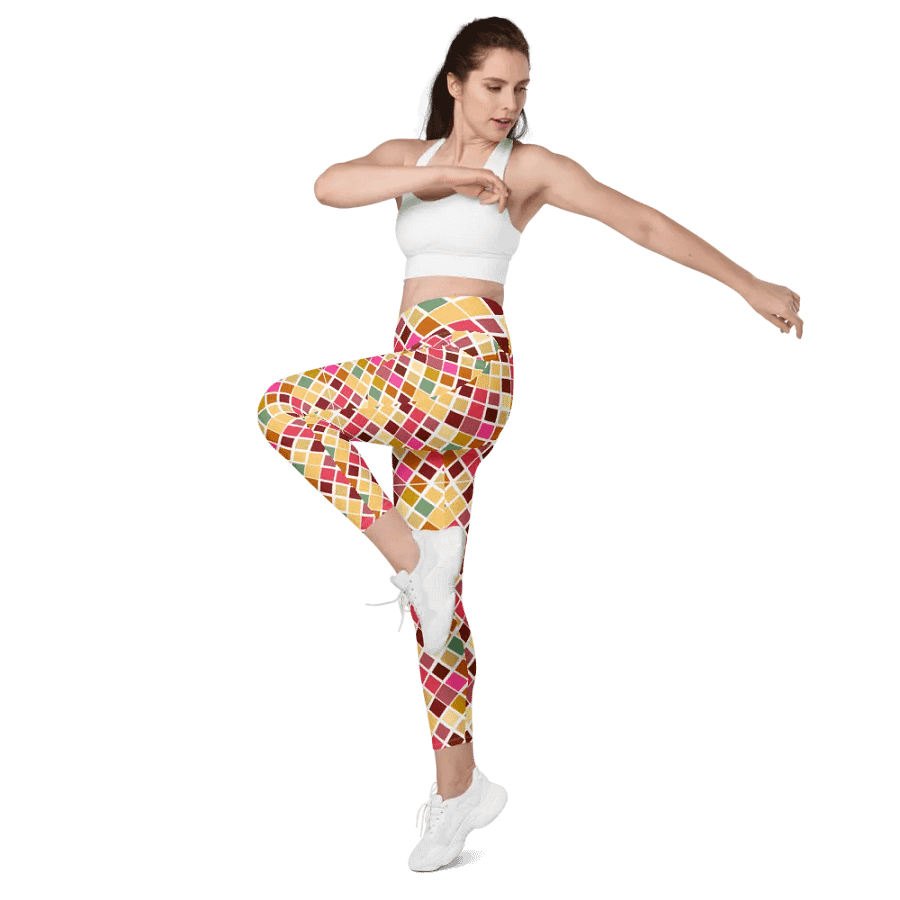 Colorful Square Pattern Design Leggings with Pocket - v5 product image (11)