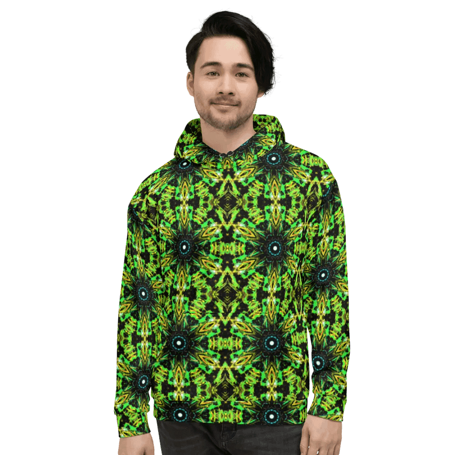 Abstract Repeating Neon Green Kaleidoscope Pattern Unisex Unisex All Over Print Hoodie product image (9)