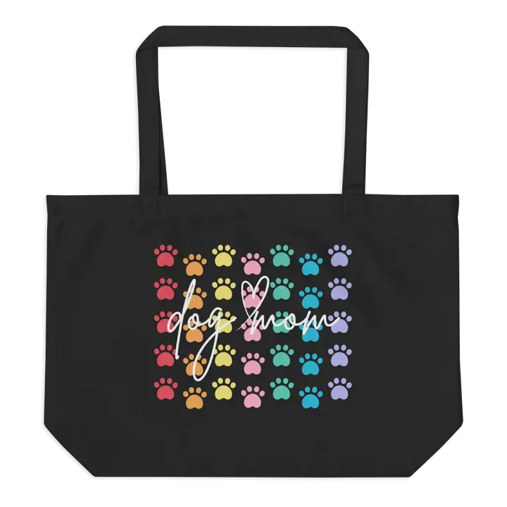 Dog Mom Colorful Paws Large Eco Cotton Twill Tote Bag product image (1)