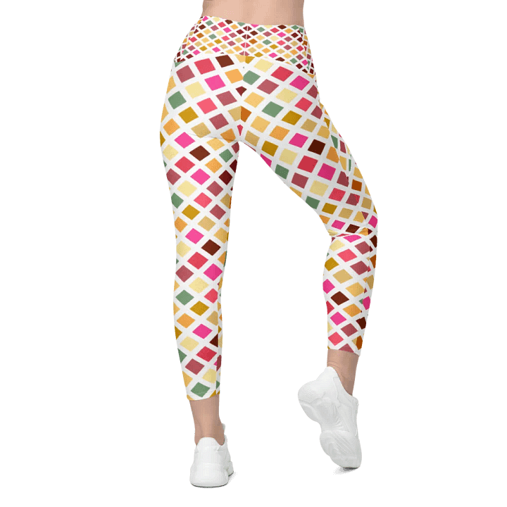 Colorful Square Pattern Design Leggings with Pocket - v9 product image (1)