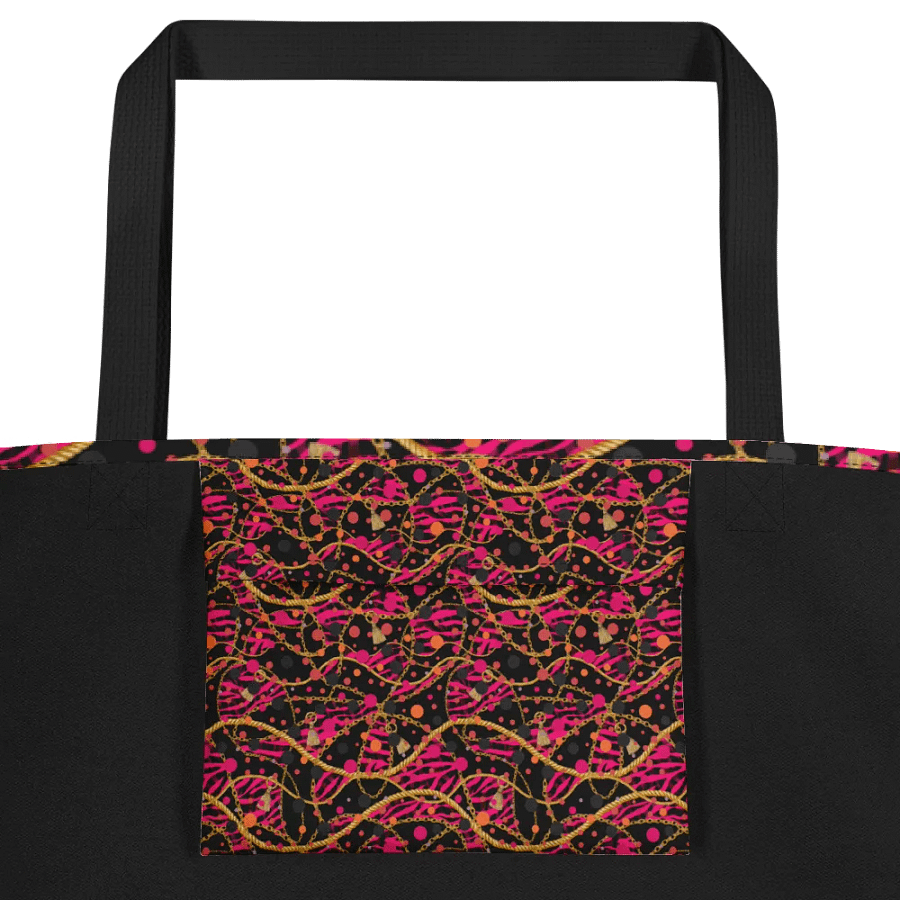 Big printed tote bag with pocket bright reds/pink  gold design product image (2)