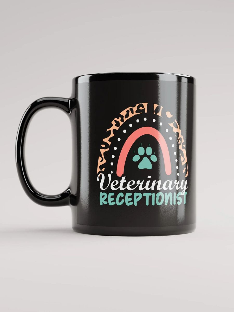 "Veterinary Receptionist-Rainbow" black glossy mug product image (6)