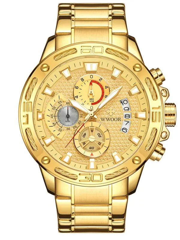 WWOOR Fashion Mens Watches Top Brand Luxury Gold Full Steel Quartz Watch Men Waterproof Sport Chronograph Relogio Masculino product image (3)