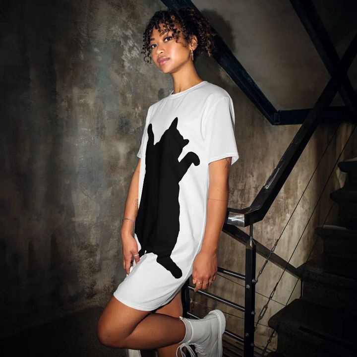 Dancing Demeowcracy Feline Black and White T-Shirt Dress product image (1)