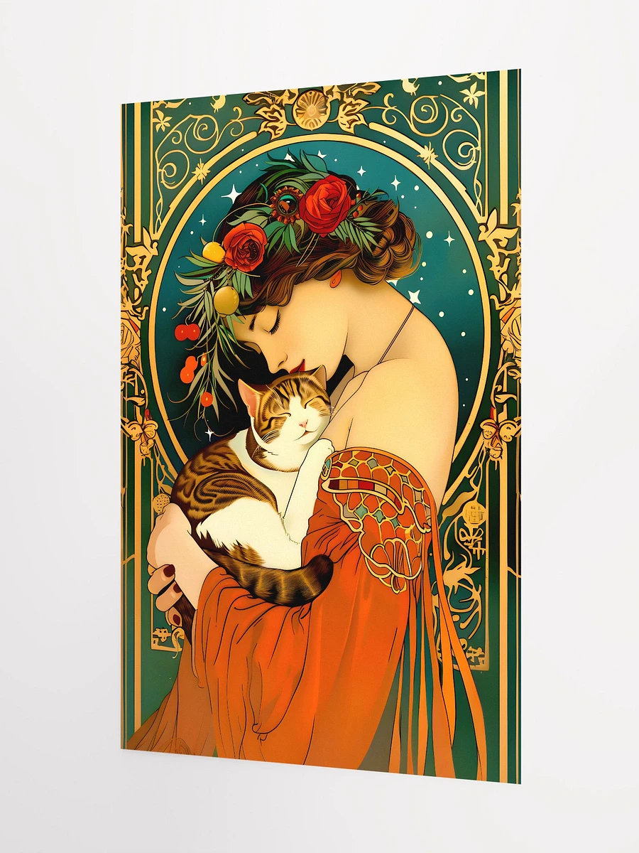 Eternal Embrace: Lady and Feline in Mucha-Inspired Art Nouveau Matte Poster product image (5)