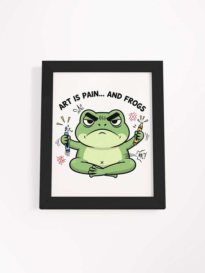 Grumpy Frog with Crayons Framed High-Quality Matte Poster product image (1)