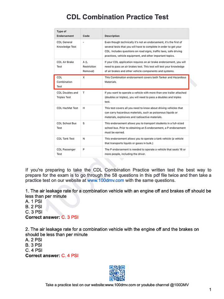 CDL Combination Practice Test (PDF file) product image (2)