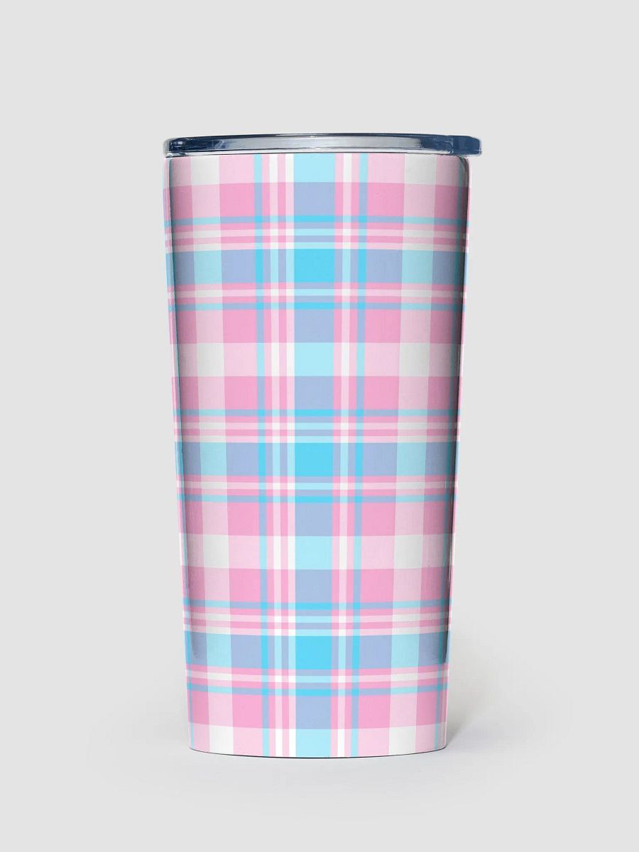 Baby Blue, Pink, and White Plaid Travel Tumbler product image (2)