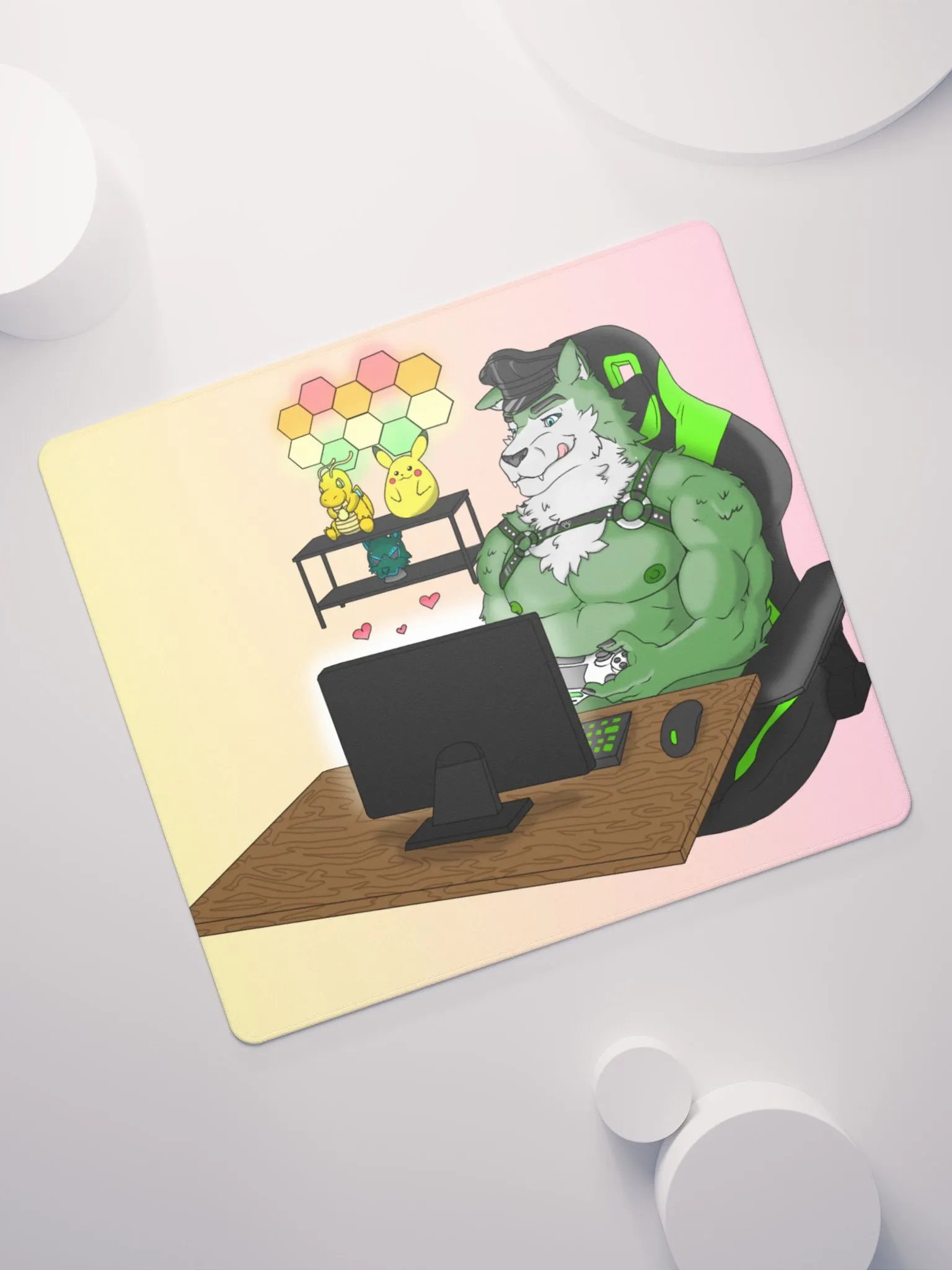 Cozy Wolf Dad Gaming Mouse Pad (Pink / Left) product image (11)