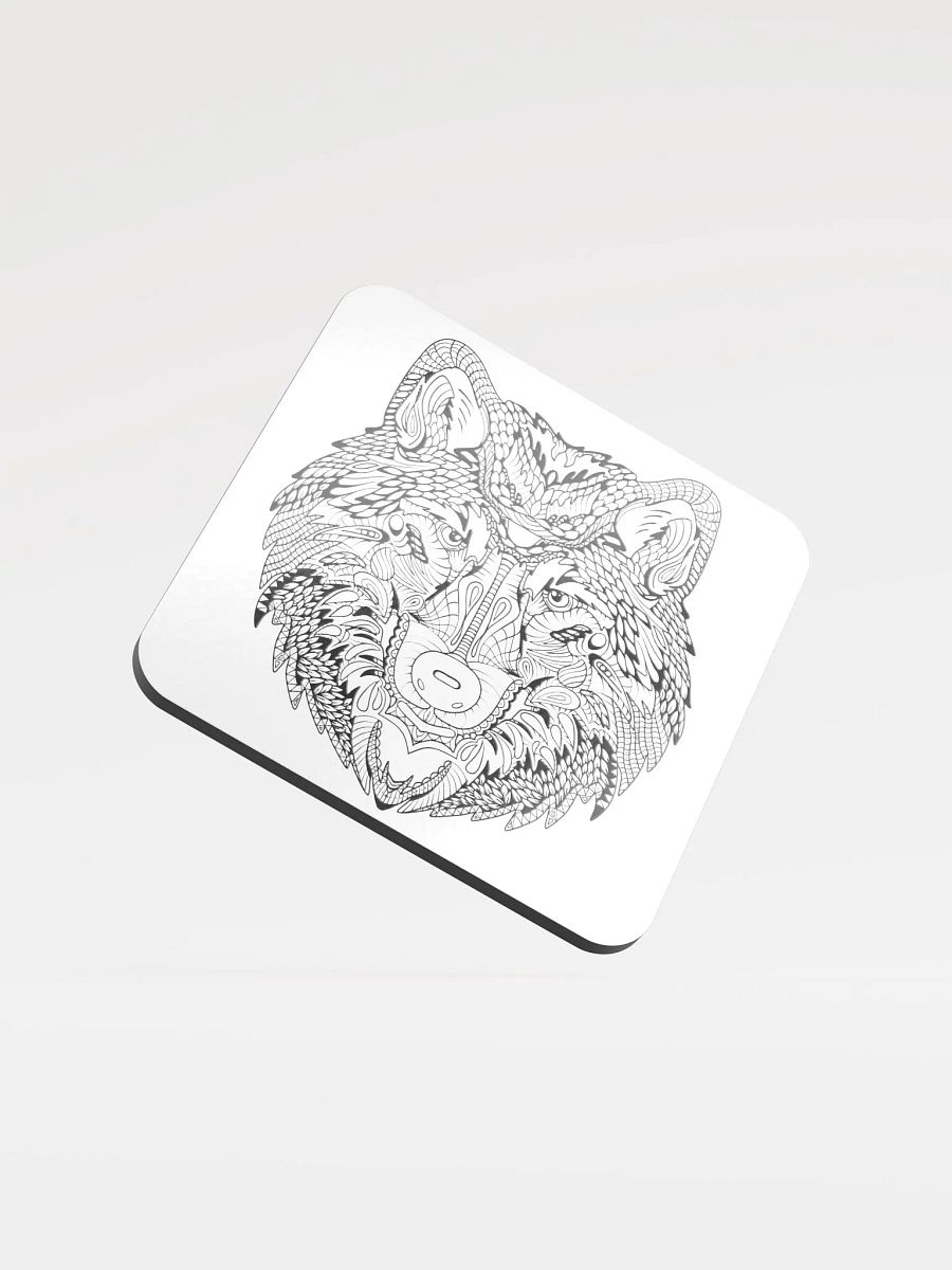 Ornate Wolf Etching Cork Coaster product image (1)