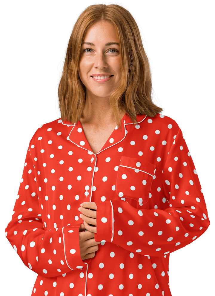 White Polka Dots on Red Women's Long Sleeve Pajama Top product image (1)