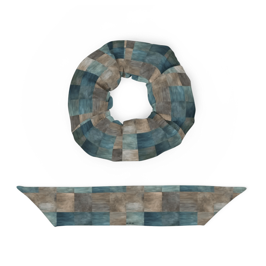 Hair Scrunchie - Checkered Pattern in Blues, Greens, and Browns product image (4)