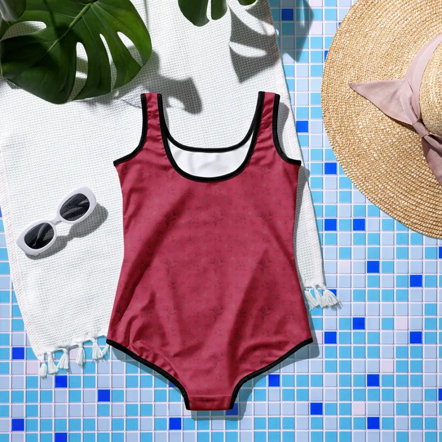 Gold Leaves and Chocolate Flowers on Magenta Youth Swimsuit product image (7)