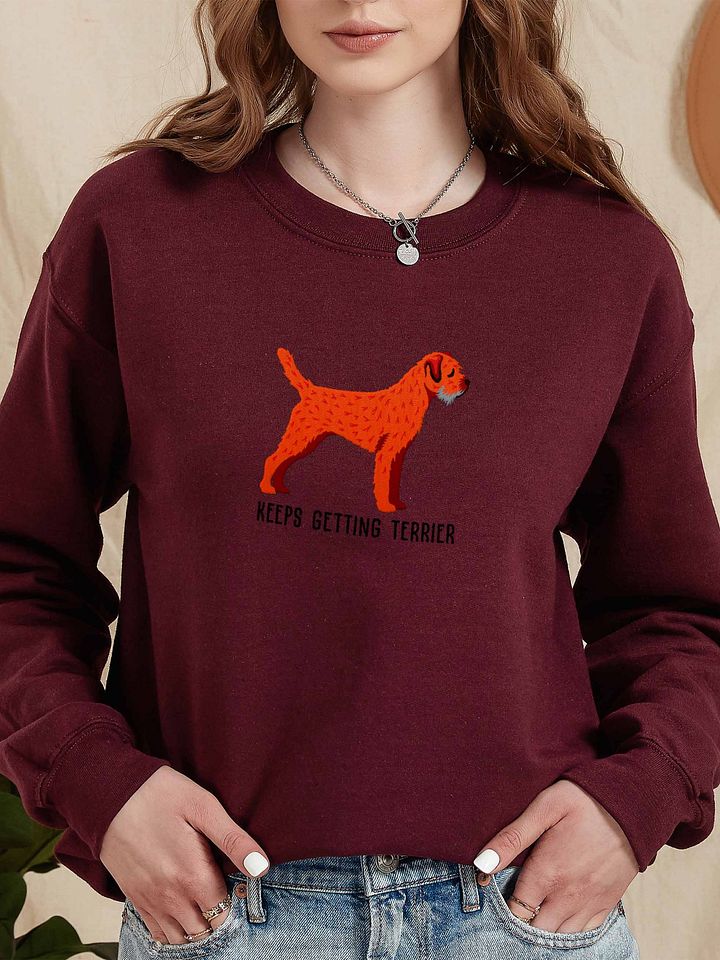 Keeps Getting Terrier Sweatshirt (Embroidered) of a Border Terrier(Red) product image (2)