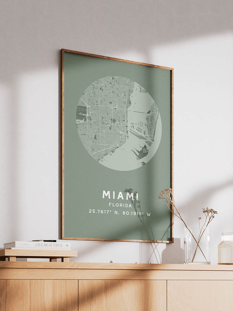 Miami Street Map Poster – Sage Green Minimalist Circular City Art product image (2)
