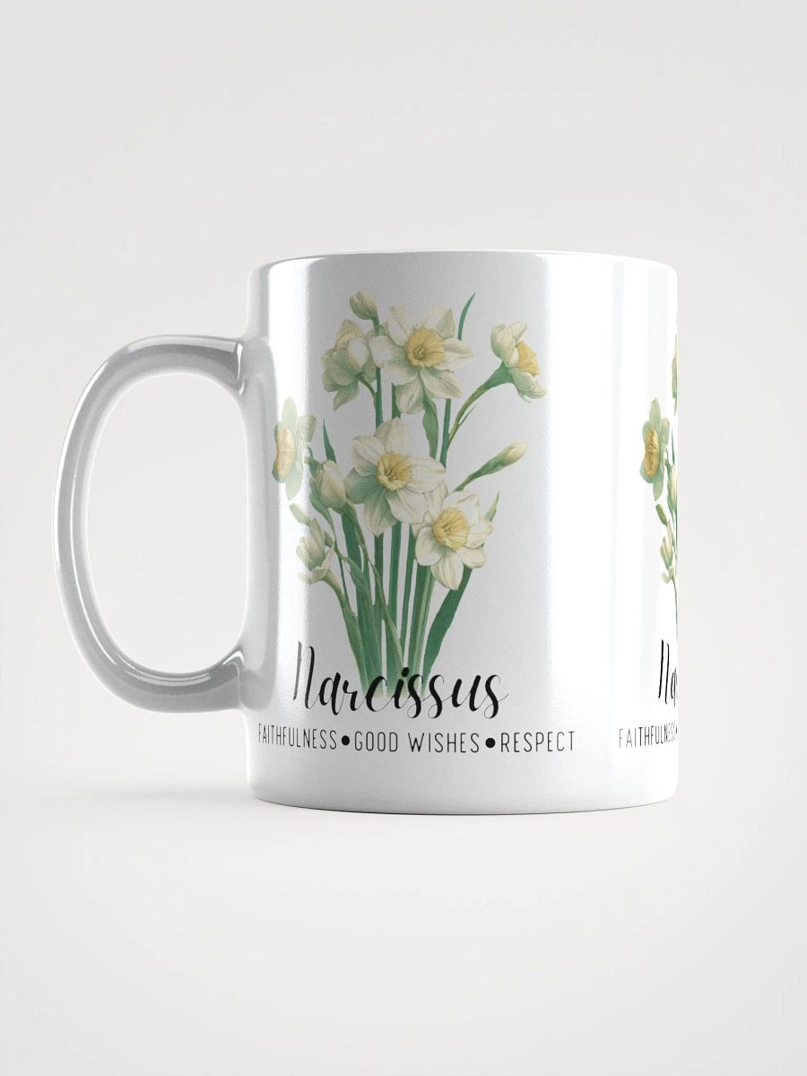 Narcissus Ceramic White Mug: Faithfulness, Good Wishes, Respect December Birth Month Flower product image (8)