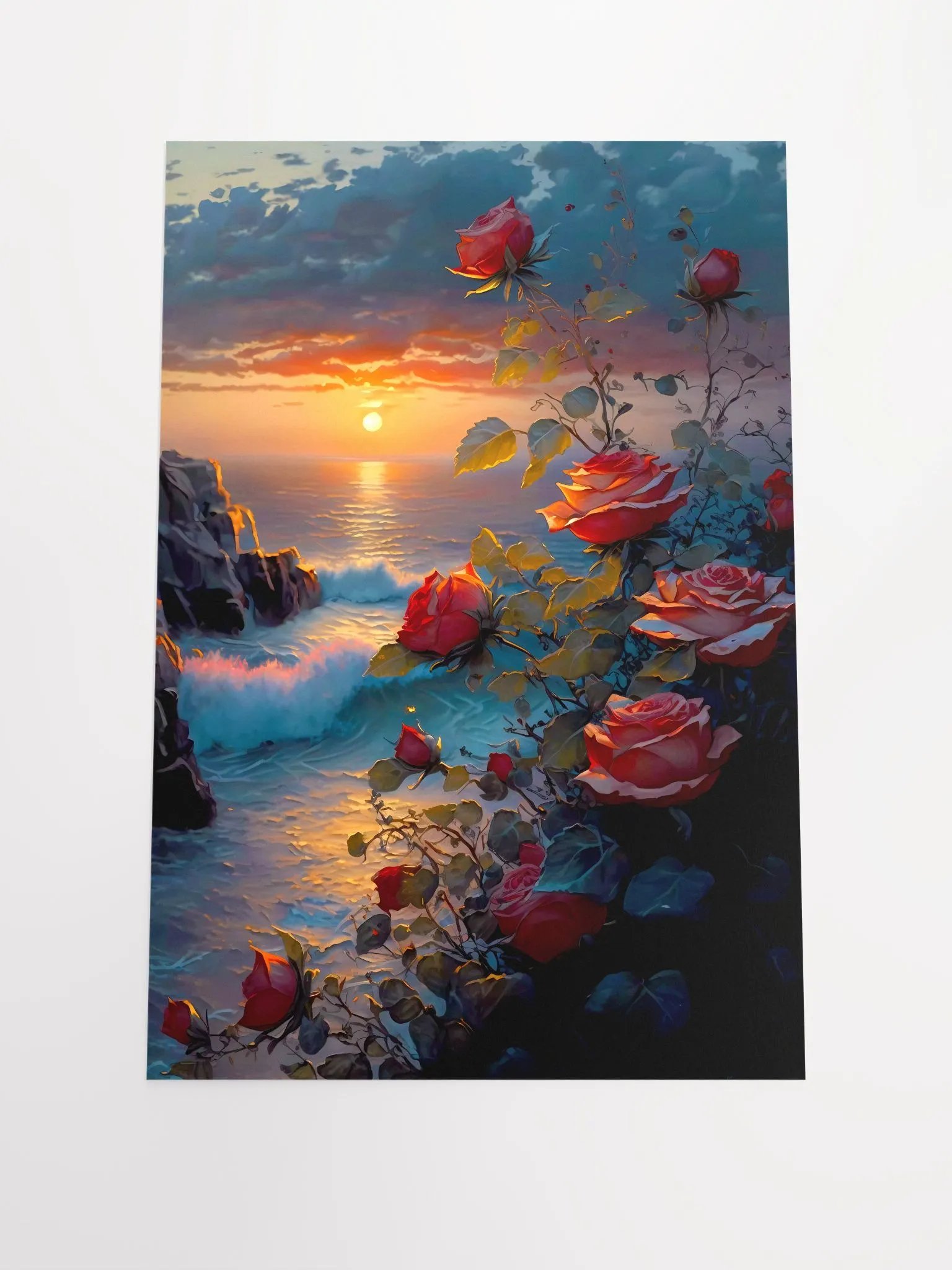 Eternal Shoreline Blooms: Romantic Roses at Sunset Matte Poster