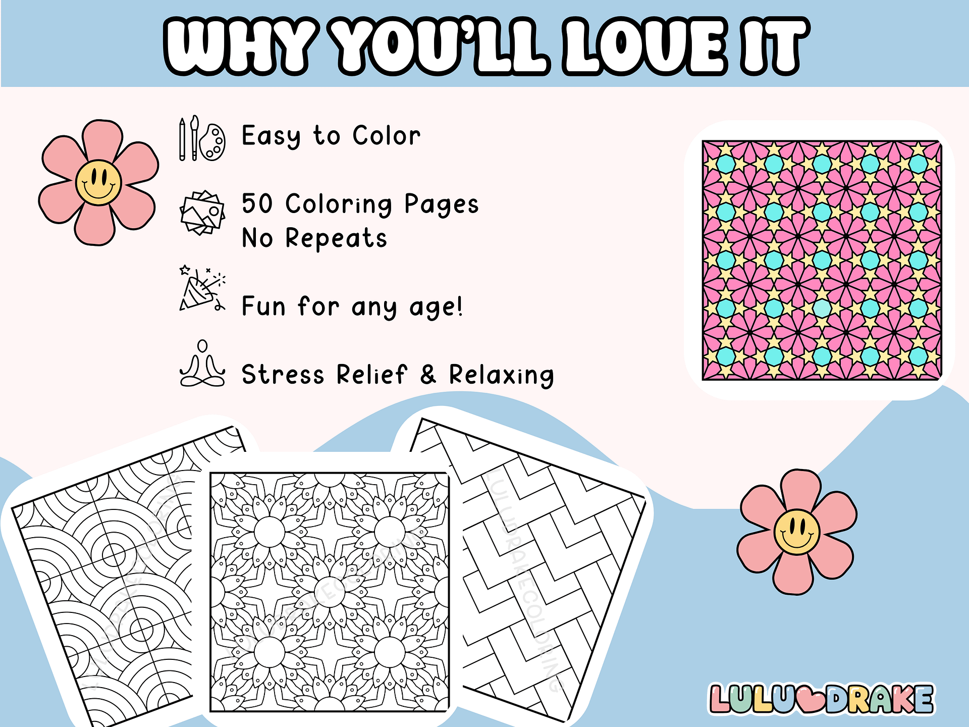 Relaxing Patterns Coloring Complete eBook, 50 Pages | ★ DIGITAL ★ product image (3)