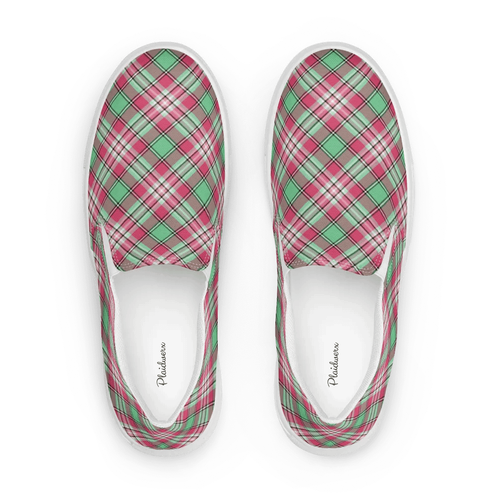 Mint Green and Pink Plaid Women's Slip-On Shoes product image (1)