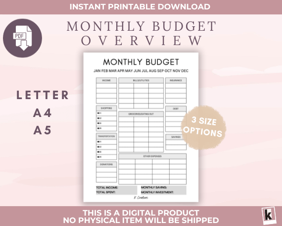 Monthly Finance Printable to Simplify Your Budget, PDF Instant Download Expense Tracker for Monthly Budget Planner, A4 A5 Letter product image (3)