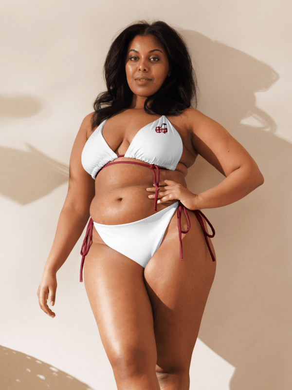 Gingham Cherry Low Rise Cheeky String Bikini, White product image (2)