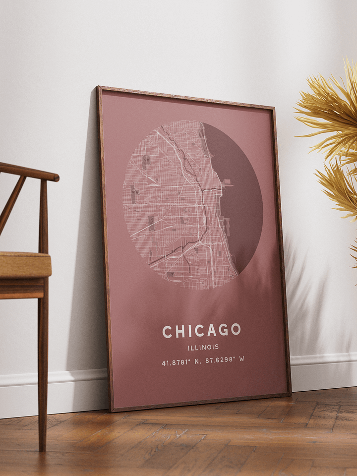 Chicago Street Map Poster – Red Minimalist Circular City Art product image (2)