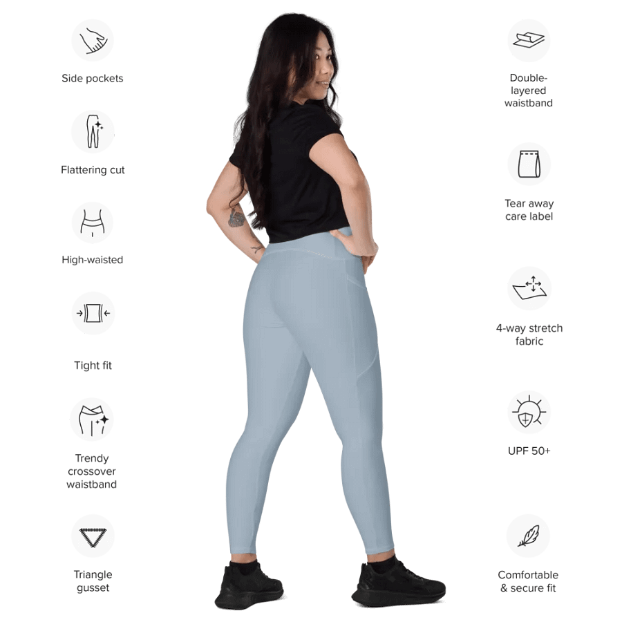 Plain Light Grayish Blue True Summer Women's High Waisted Premium Crossover Leggings with Pockets by Treasure Pie product image (12)
