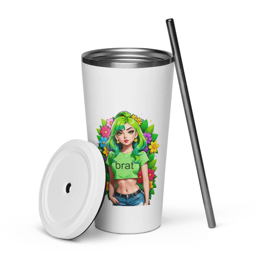Brat 20 oz Tumbler Cup - White - Insulated Tumbler with a Straw v2 product image (7)