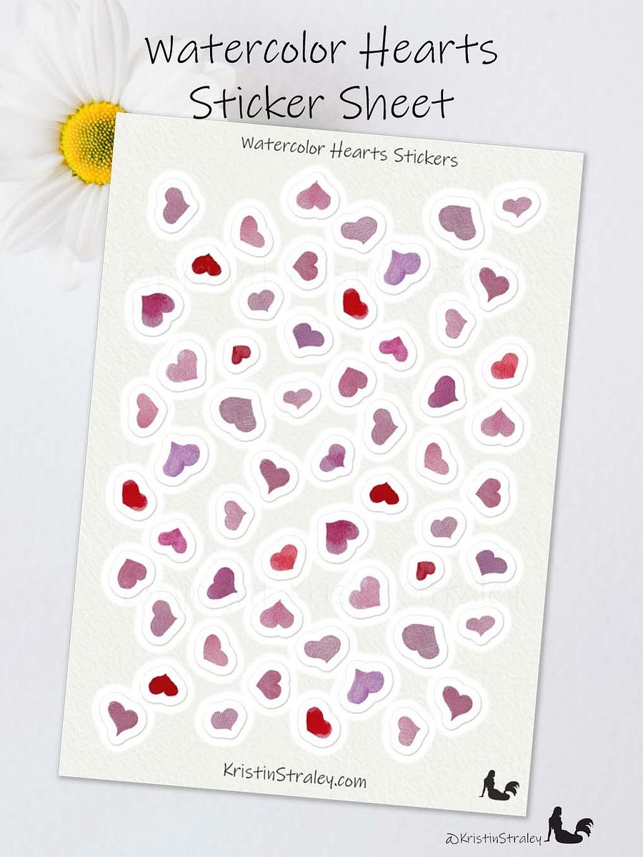 Pink Hearts Watercolor Sticker Sheet product image (1)
