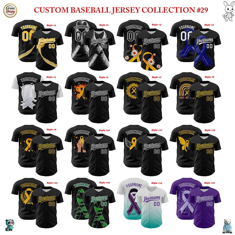 Authentic Baseball Jersey, Custom Baseball Jersey, Personalized Sport Jersey, Colorful, Flowers, Number, Logo, Love, Ribbon Gift product image (1)