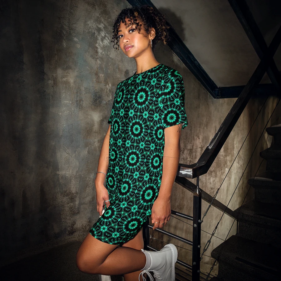 Abstract Repeating Neon Green Shapes T Shirt Dress product image (1)