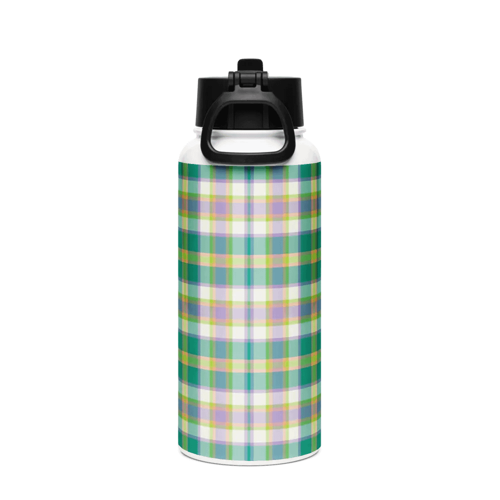 Seafoam Green and Purple Plaid Water Bottle product image (3)
