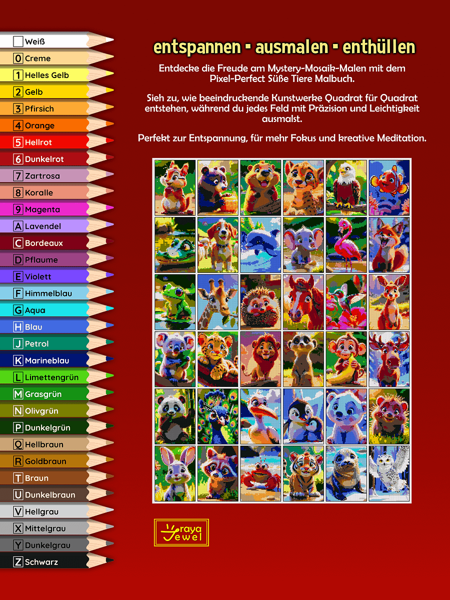 Pixel-Perfect Süße Tiere Pixel Malbuch nach Zahlen - Druckbares PDF product image (2)
