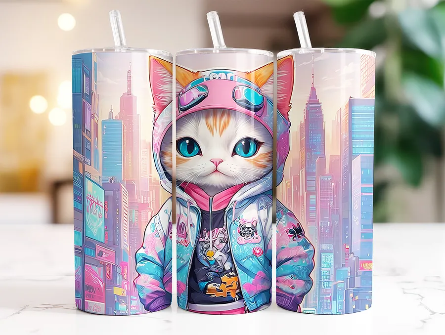 Cute City Kitty Cat 20 oz Skinny Stainless Steel Tumbler - v1 product image (2)
