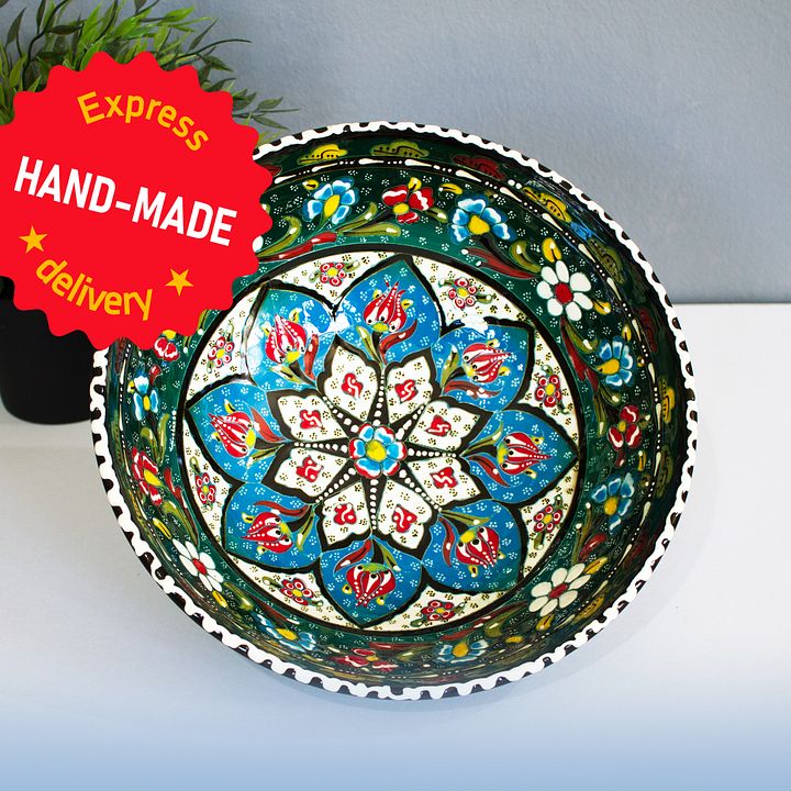 Handmade bowl (Green), Turkish decor — handmade pottery, handmade ceramic, home decor, handmade gift, Turkish ceramic product image (1)