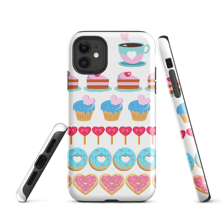Cute Sweet Treats iPhone Tough Case – Heart Muffin, Donut, Lolly, Cake & Coffee – Perfect Valentine’s Gift product image (1)