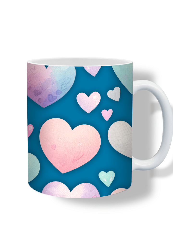 (Blue) Colorful Hearts 11oz Coffee Mug – Cute and Romantic Love-Themed Ceramic Cup – Perfect for Valentine's Day, Anniversaries, or Daily Use product image (1)