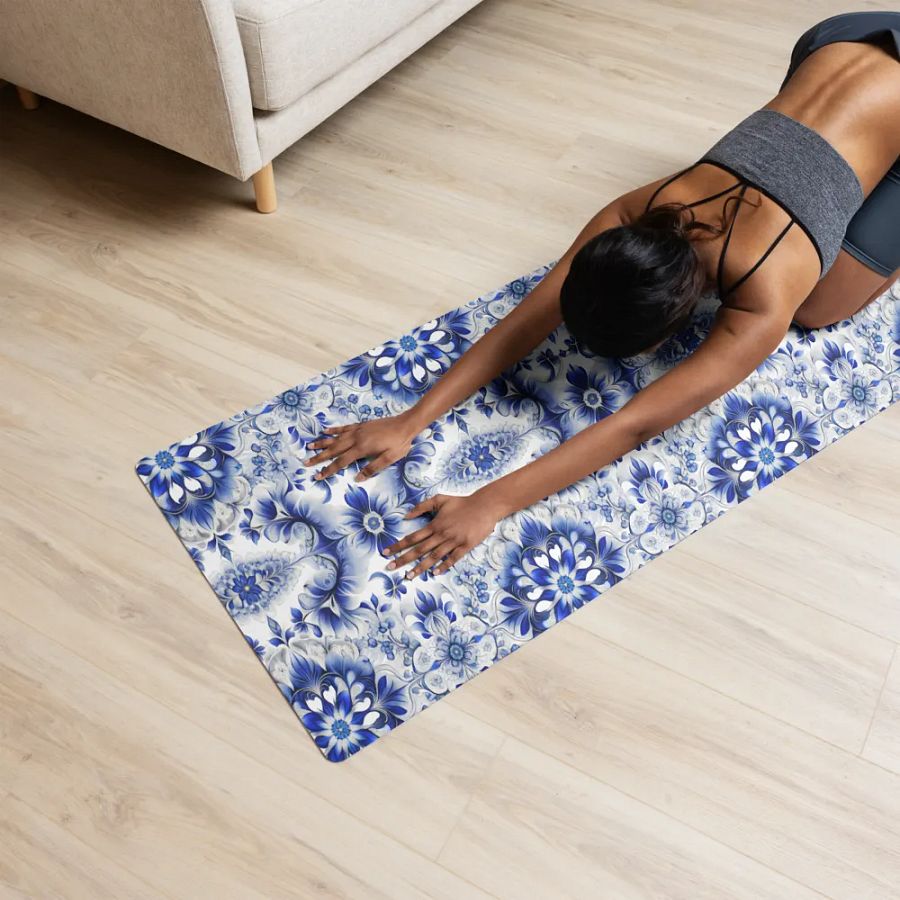 Yoga Mat with Intricate Blue and White Floral Pattern product image (2)