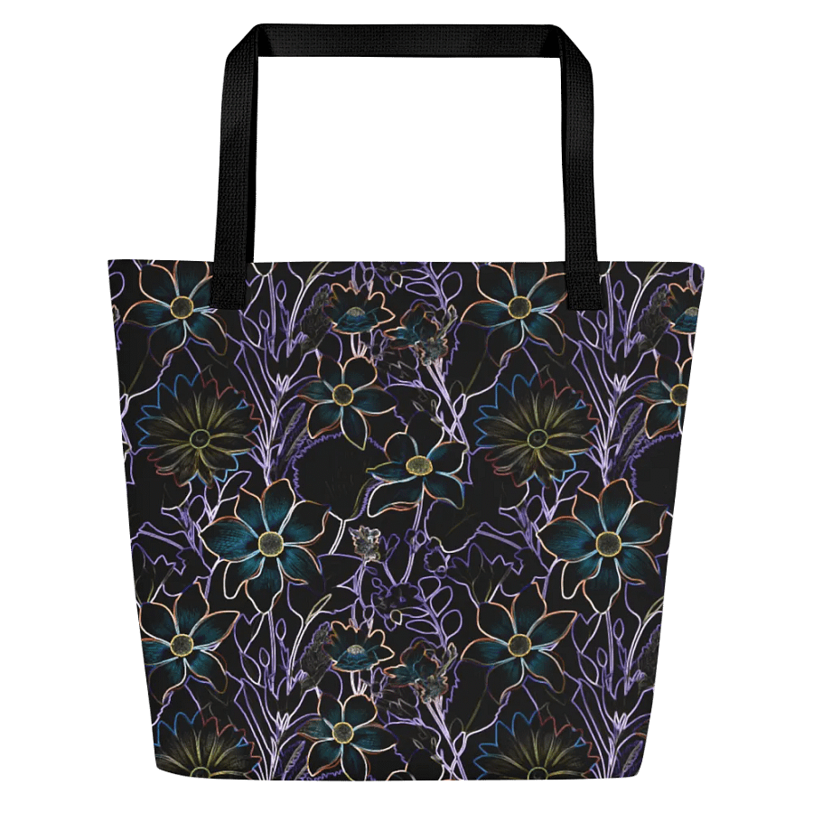 Trippy Floral Dark /All-Over Print Large Tote Bag w/ Pocket by Sublicolor product image (1)