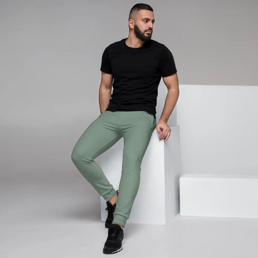Plain Medium Sage Green Soft Summer Recycled Polyester Premium Men's Joggers by Treasure Pie product image (7)
