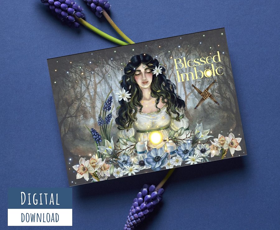 Printable Blessed Imbolc Card #3, Blank Inside, Goddess Brigid card product image (1)