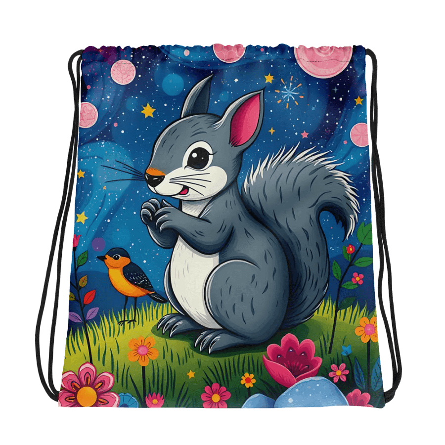Starry Night Squirrel Drawstring Bag product image (1)
