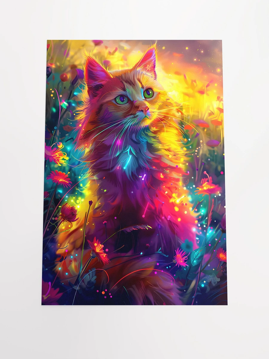 Radiant Feline Fantasy: A Vibrant Psychedelic Cat Illustration Matte Poster product image (3)