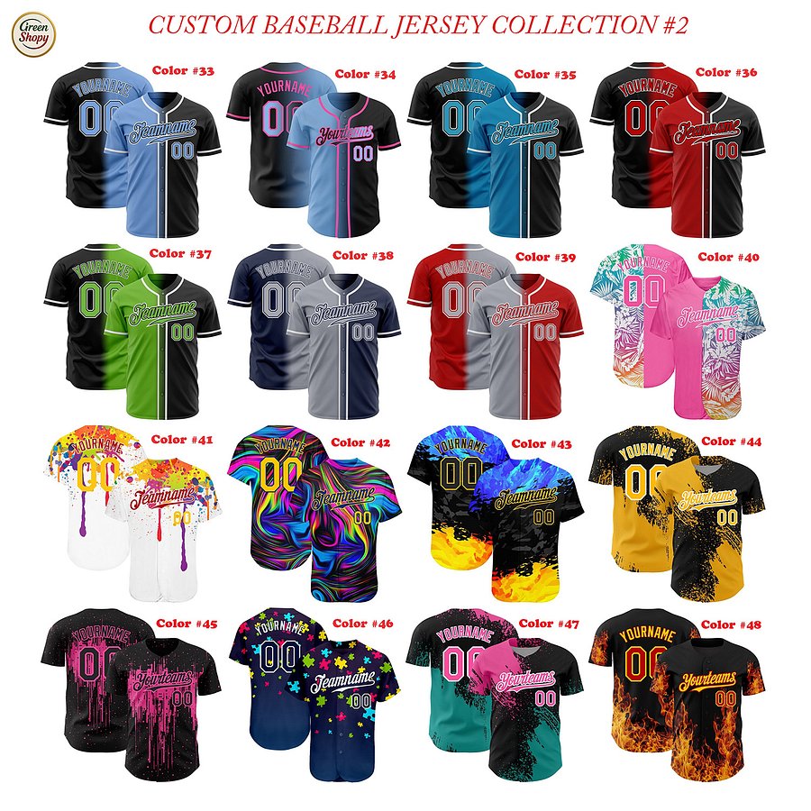Authentic Gradient Fashion Baseball Jersey Left Right Colors with Line, Personalized Sport Jersey, Two Tones product image (3)
