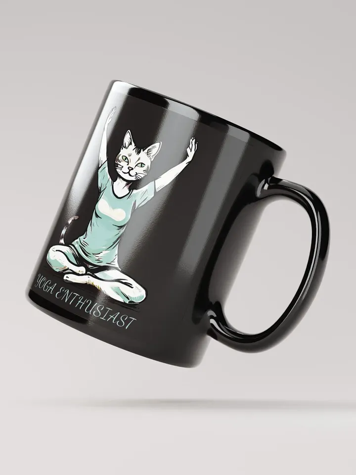 Funny Yoga Cat Black Glossy Mug for Yoga Enthusiasts - Cute Yoga Pose Cat Mug - Perfect Gift for Cat Lovers and Yoga Fans product image (2)