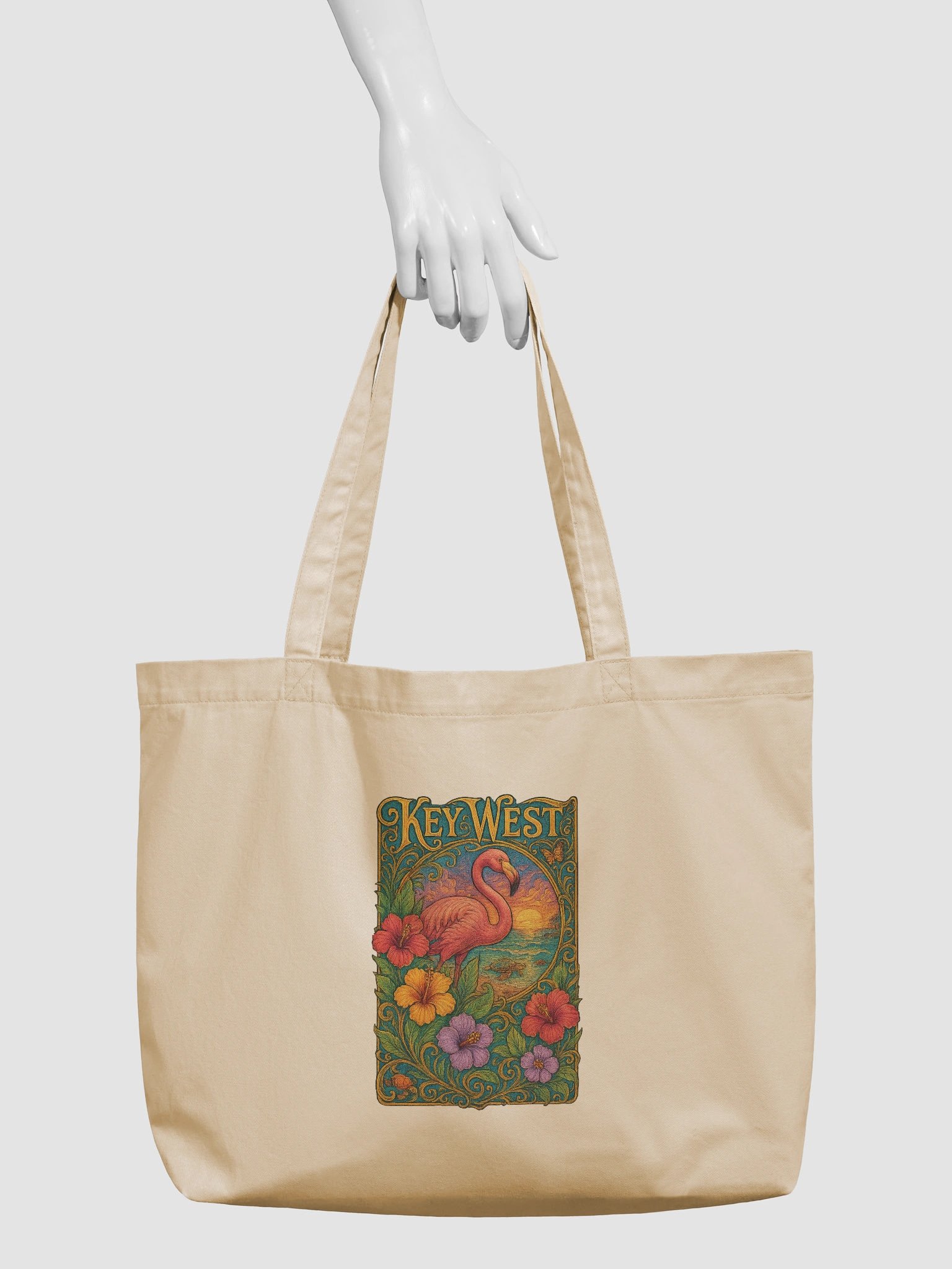 Key West Organic Cotton Tote Bag with Flamingo and Hibiscus product image (5)