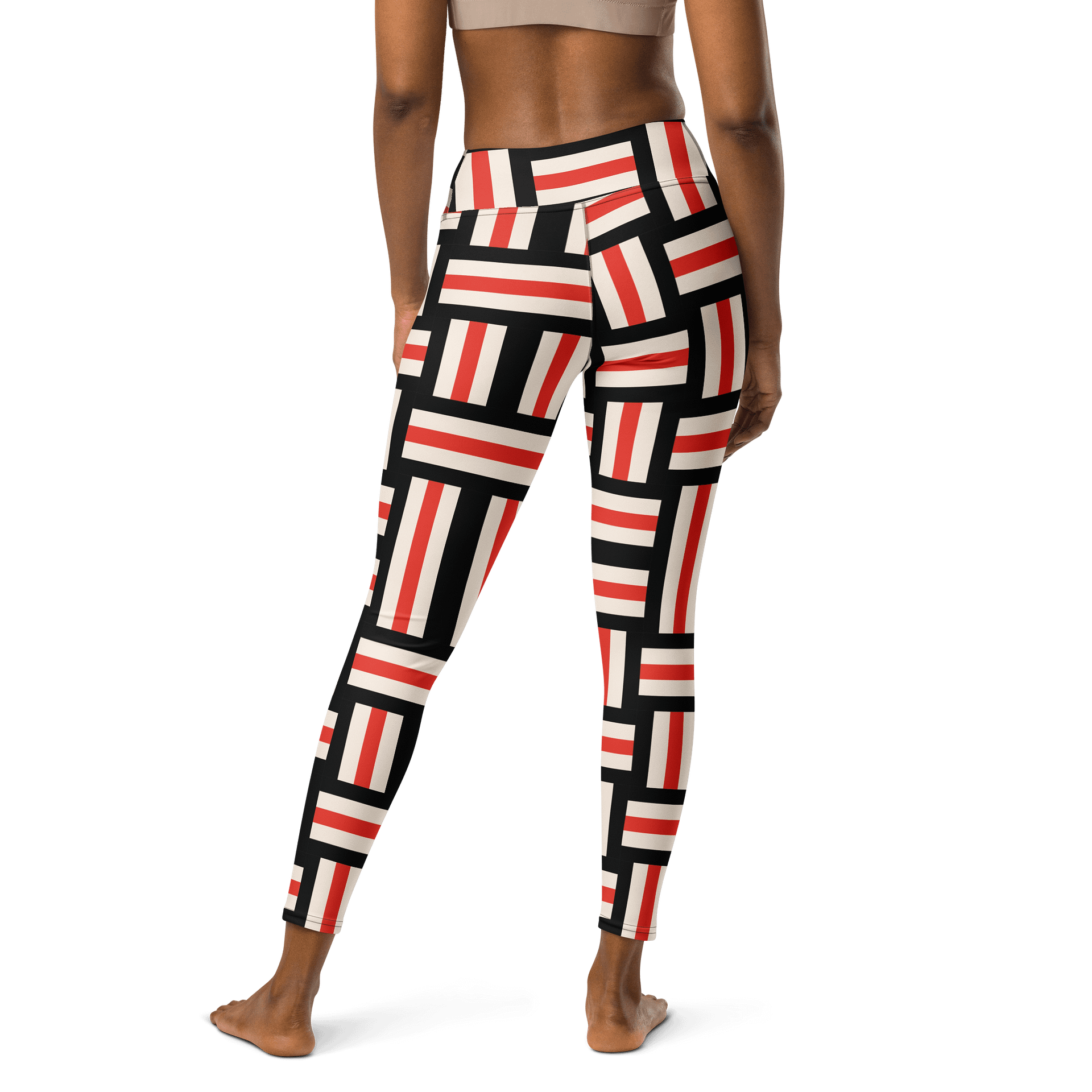 Modern Artisan High-Waist Leggings - Red, White, and Black Striped product image (2)