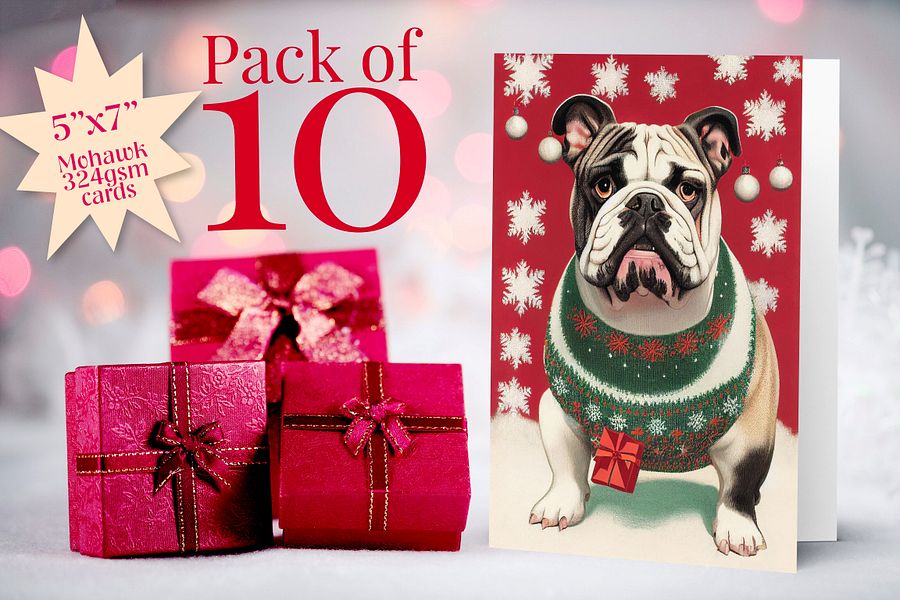 Retro British BullDog Christmas Cards Pack of 10 • 5×7 product image (3)